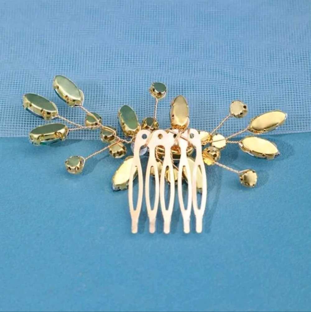 Wedding Green Gold Silver Rhinestone Wedding Hair Comb
